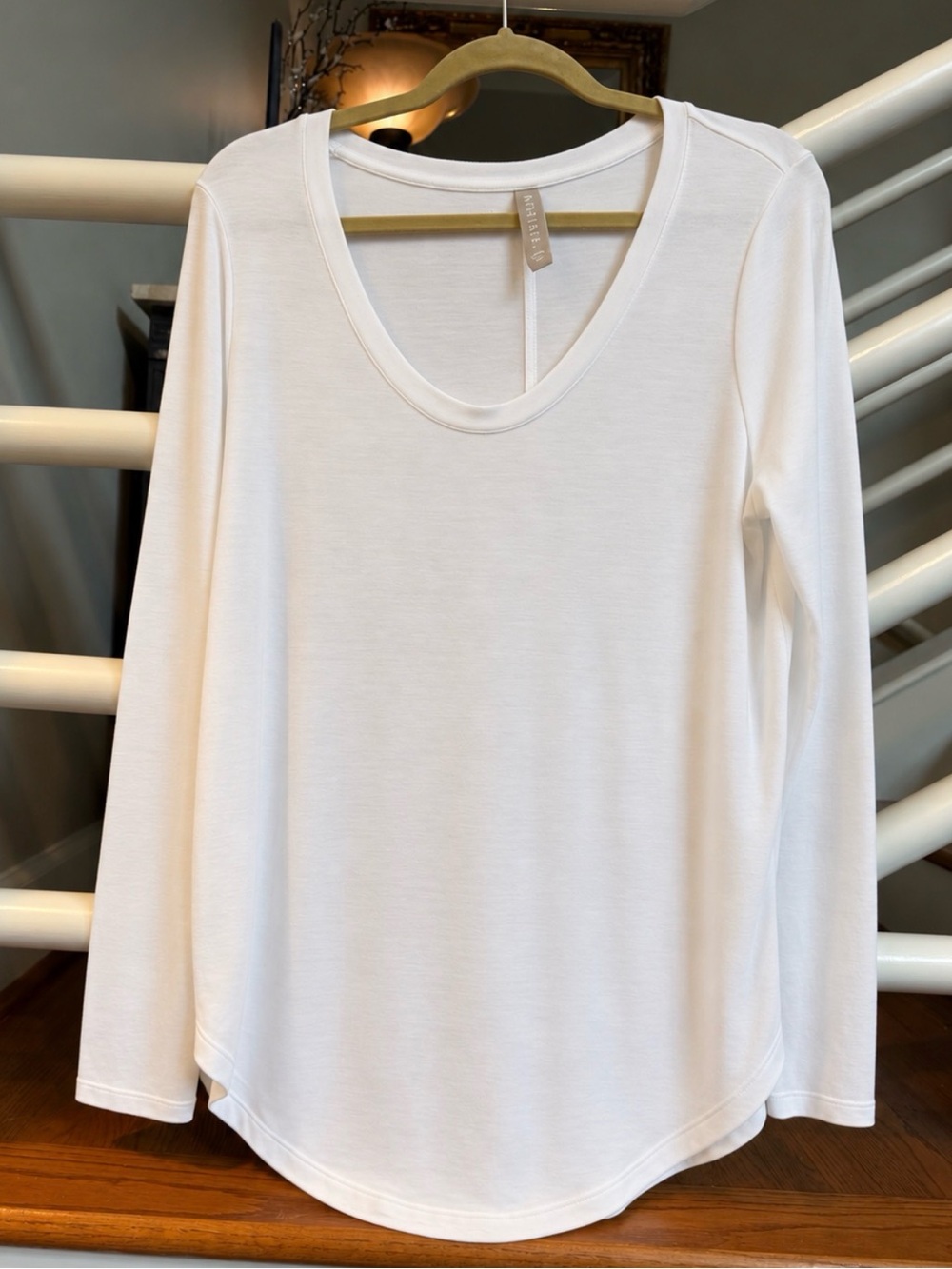 Athleta White Modal Long Sleeve Scoop Neck Top L